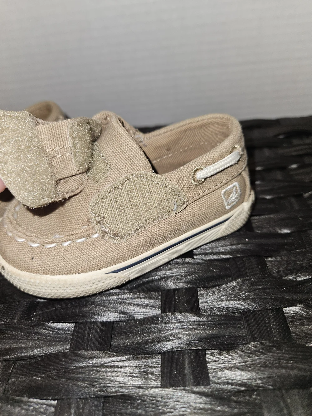 Sperry Tan Canvas Baby Boat Shoes with White Laces